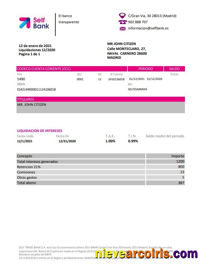 Spain Self Bank excel pdf